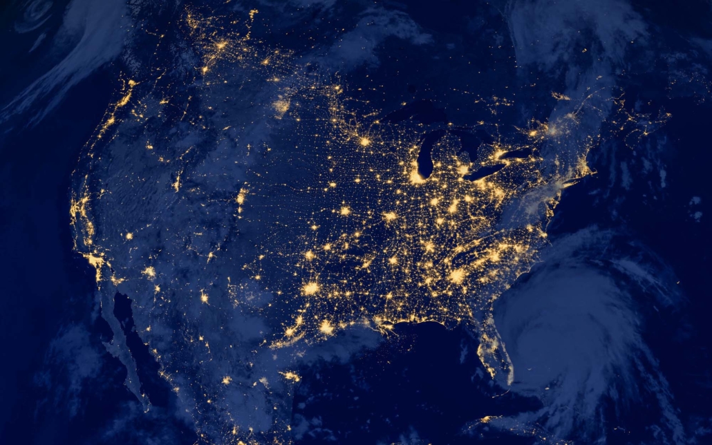 View of the united states during night with lights