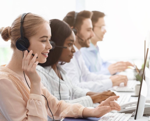 Professionals talking on phones